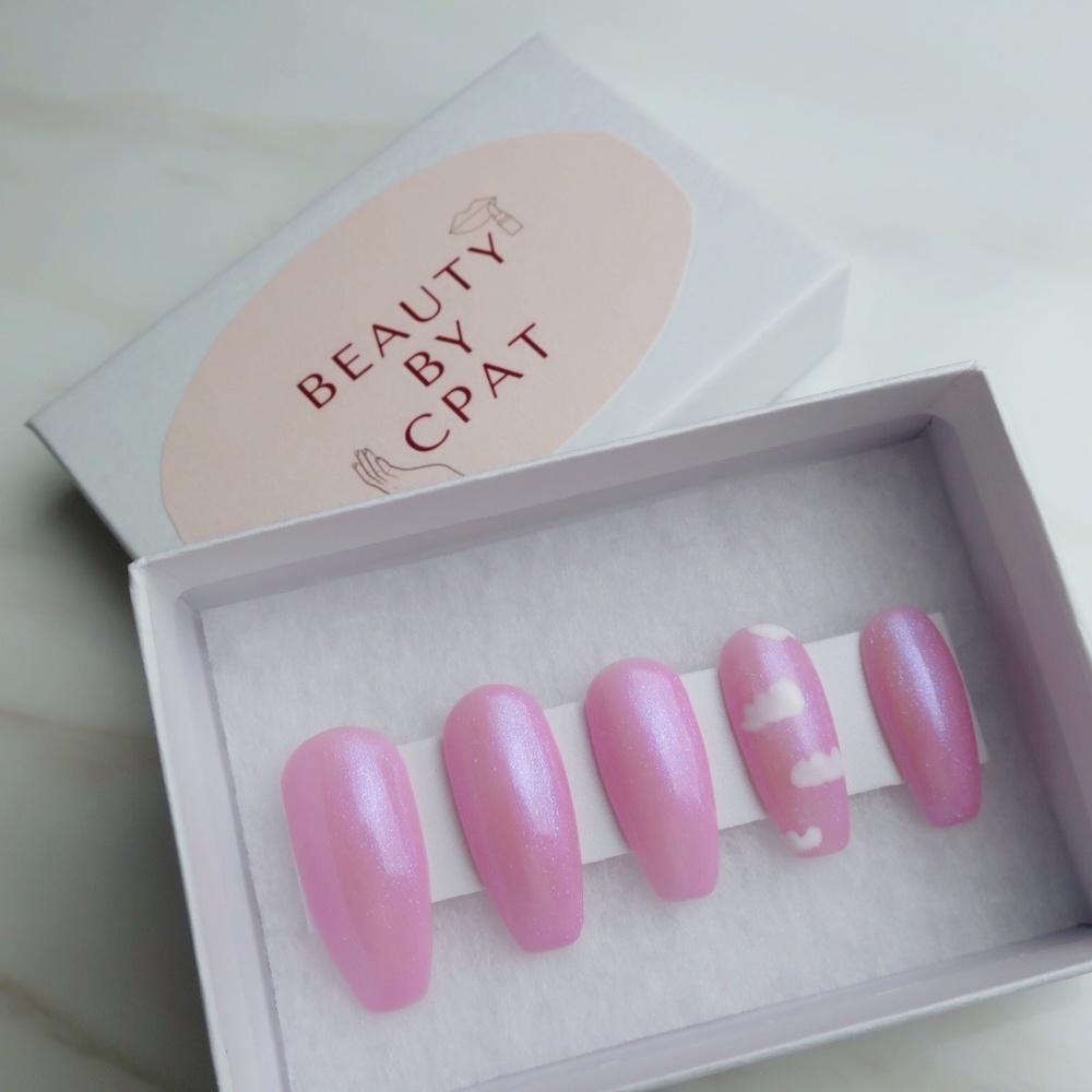 Pink Sparkle White Cloud LUXURY PRESS ON NAILS